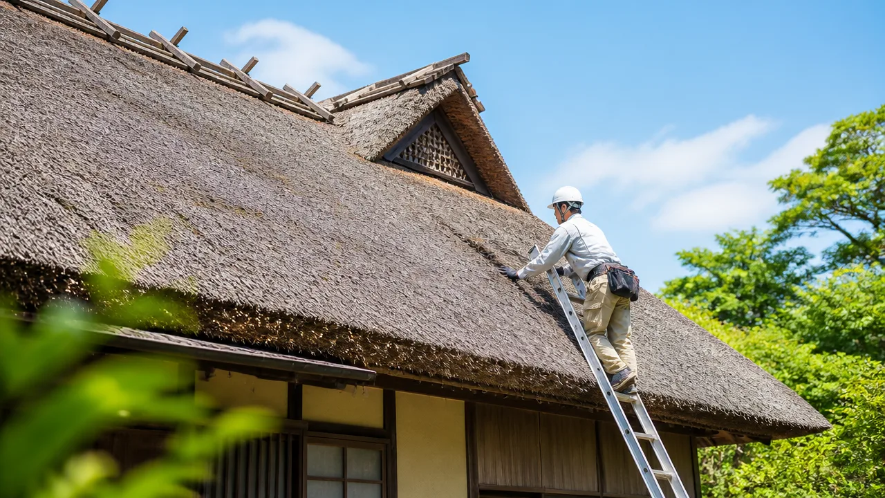 かやぶきの屋根は大雨の時に雨が漏れたりしないのか?仕組みを解説