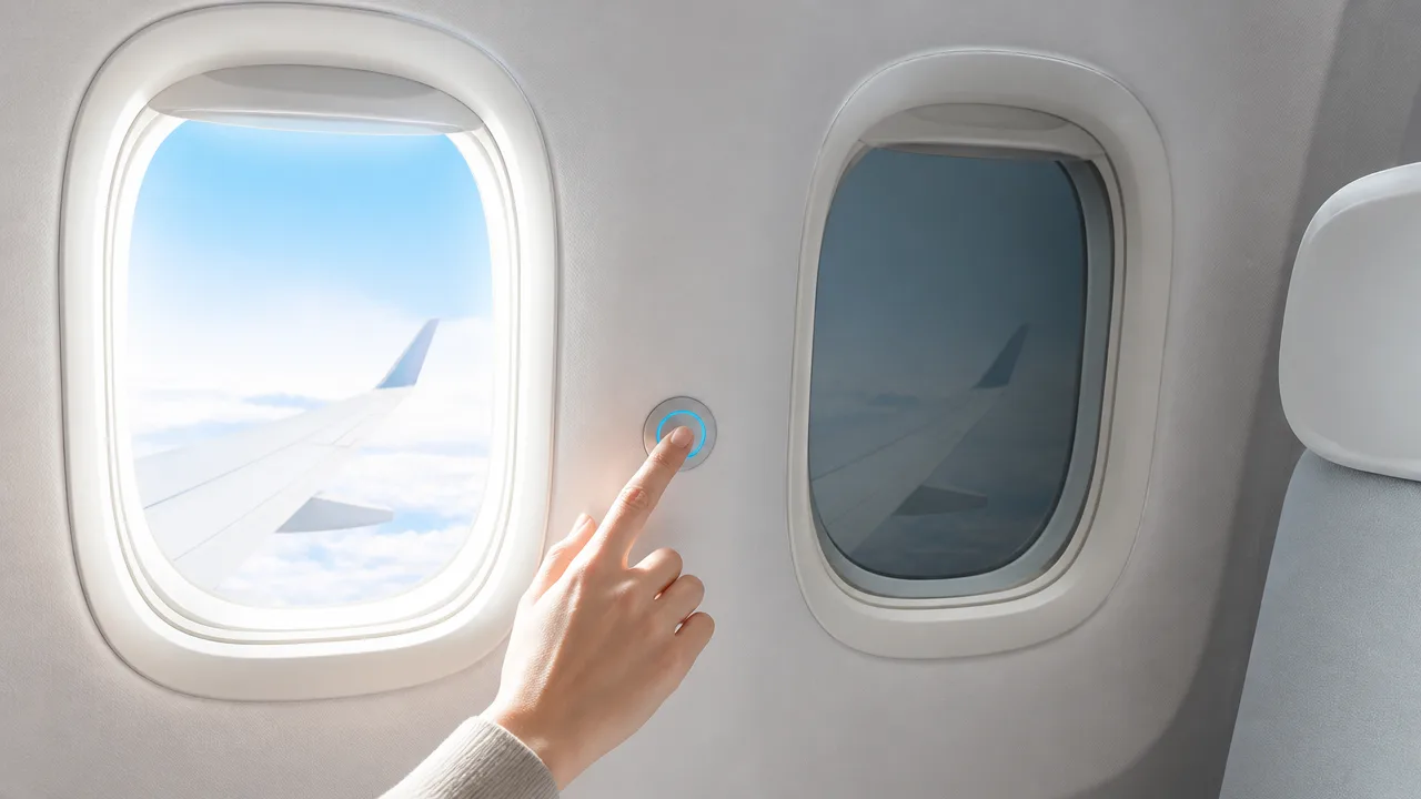 飛行機の窓がボタンで暗くなる仕組みは?電子シェードの原理を解説