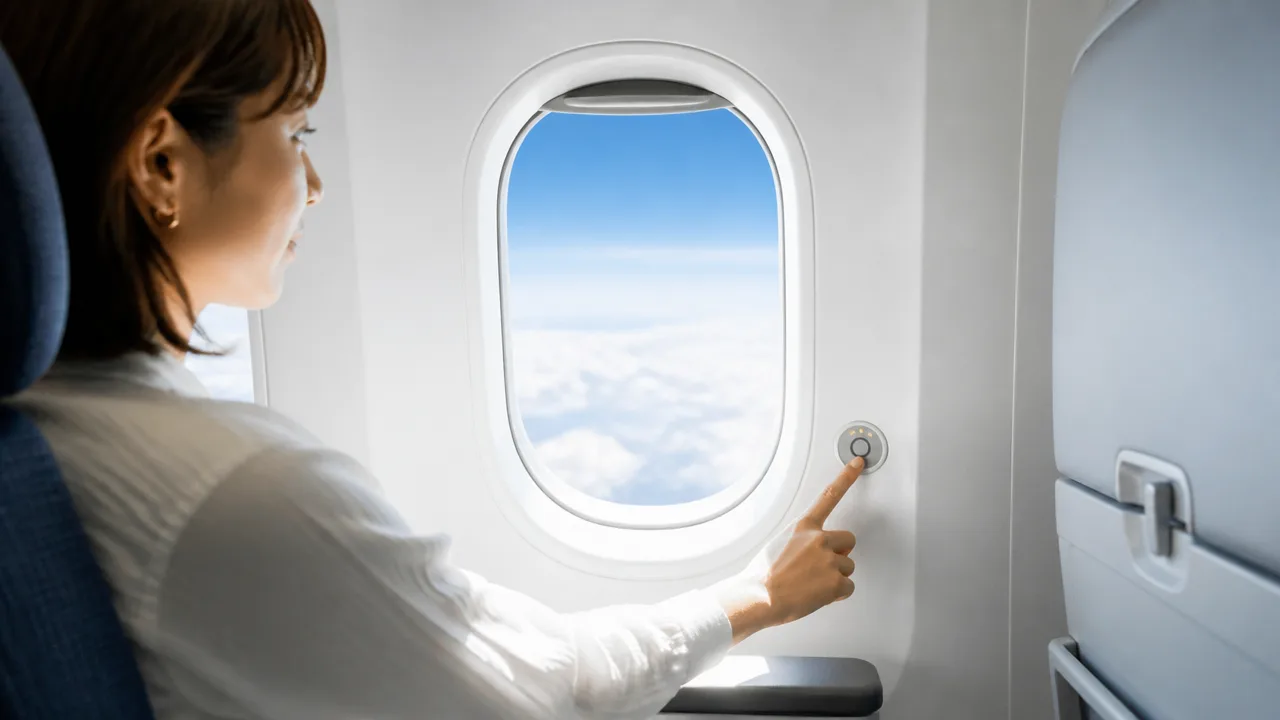 飛行機の窓がボタンで暗くなる仕組みは?電子シェードの原理を解説